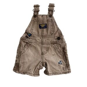 OshKosh Bgosh Baby Overalls 3 Months‎ Dinosaur Applique Denim Shortalls Cute Y2K
